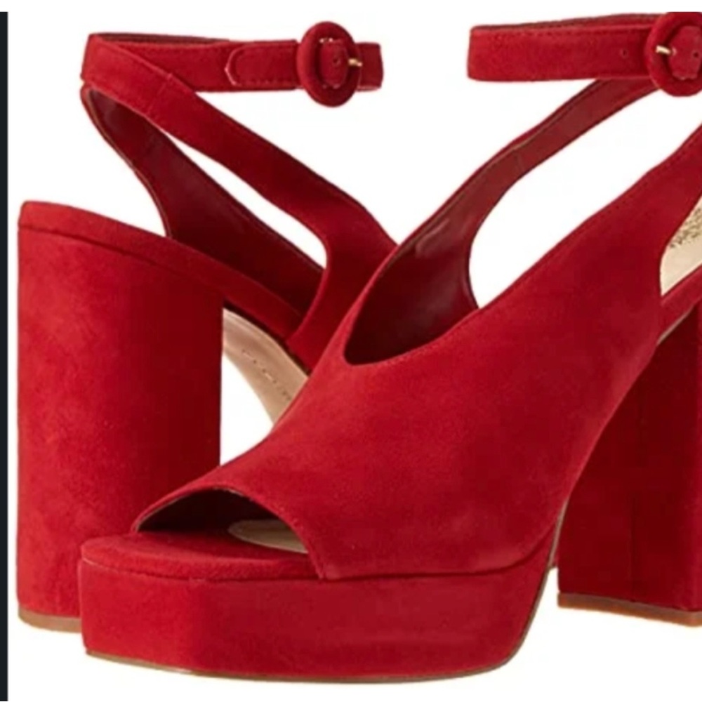 Vince Camuto size 10 red suede platform heels with ankle wrap strap  SOMERSON - Picture 3 of 8